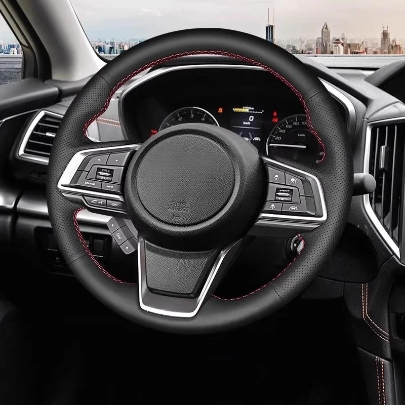 

100% для Subaru Forester Ascent 2019 Crosstrek 2018-2019, черный, сшитый вручную, из натуральной кожи, нескользящий чехол на руль автомобиля