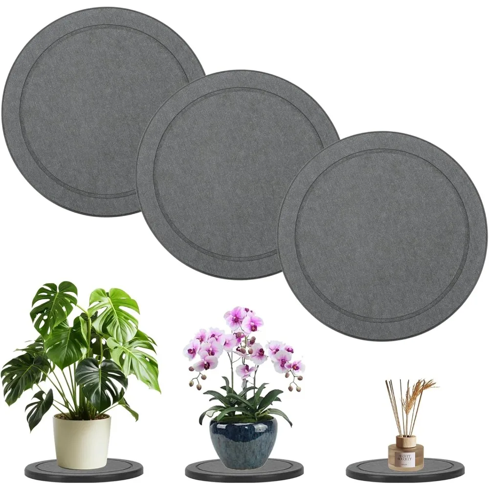 3Pcs/Set Diatomaceous Earth Plant Saucer Set, 3 Pack, Gray, 6 or 8 Inch Diameter, Indoor Outdoor Planter Drip Tray with Non-Slip Pads