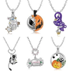 JIUHAO 925 Sterling Silver Pumpkin Skull Candy Poisonous Mushroom Halloween Gift Pendant Necklace Jewelry Necklace Accessories