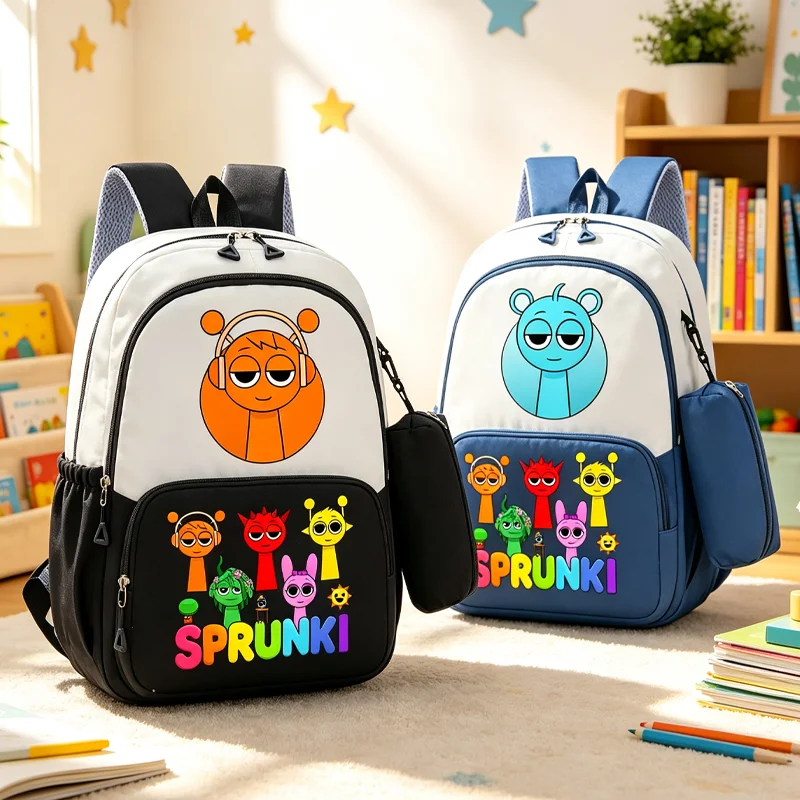 Sprunkis Schoolbag Large Capacity Casual Men Laptop Bag with Pencil Case Boys Girls Anime Cartoon Student Backpack Birthday Gift