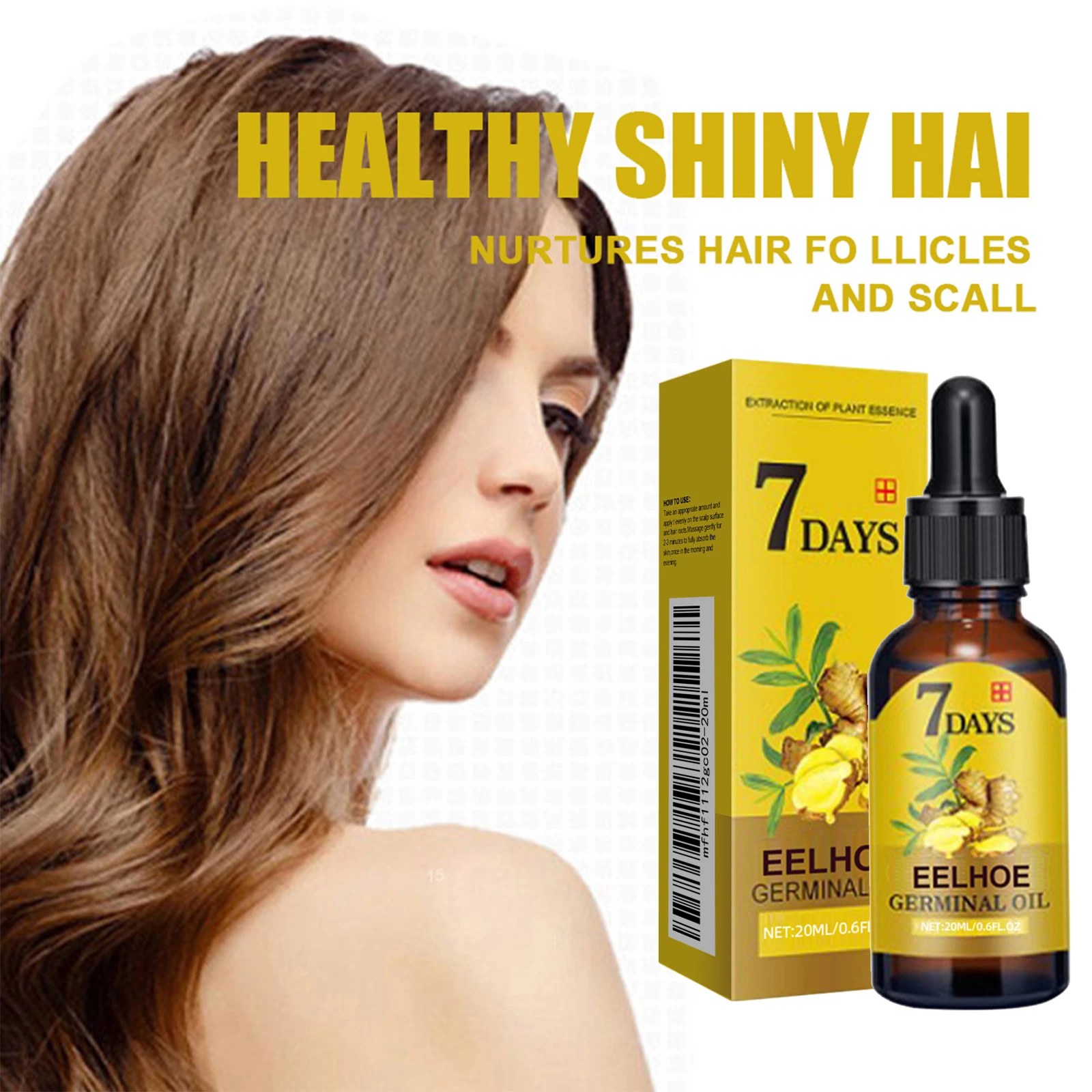 

EELHOE Ginger Hair Growth Oil for Scalp Massage Hair Follicle Treatment Hair Care Germinal Essence for Regrowth & Loss Treatment