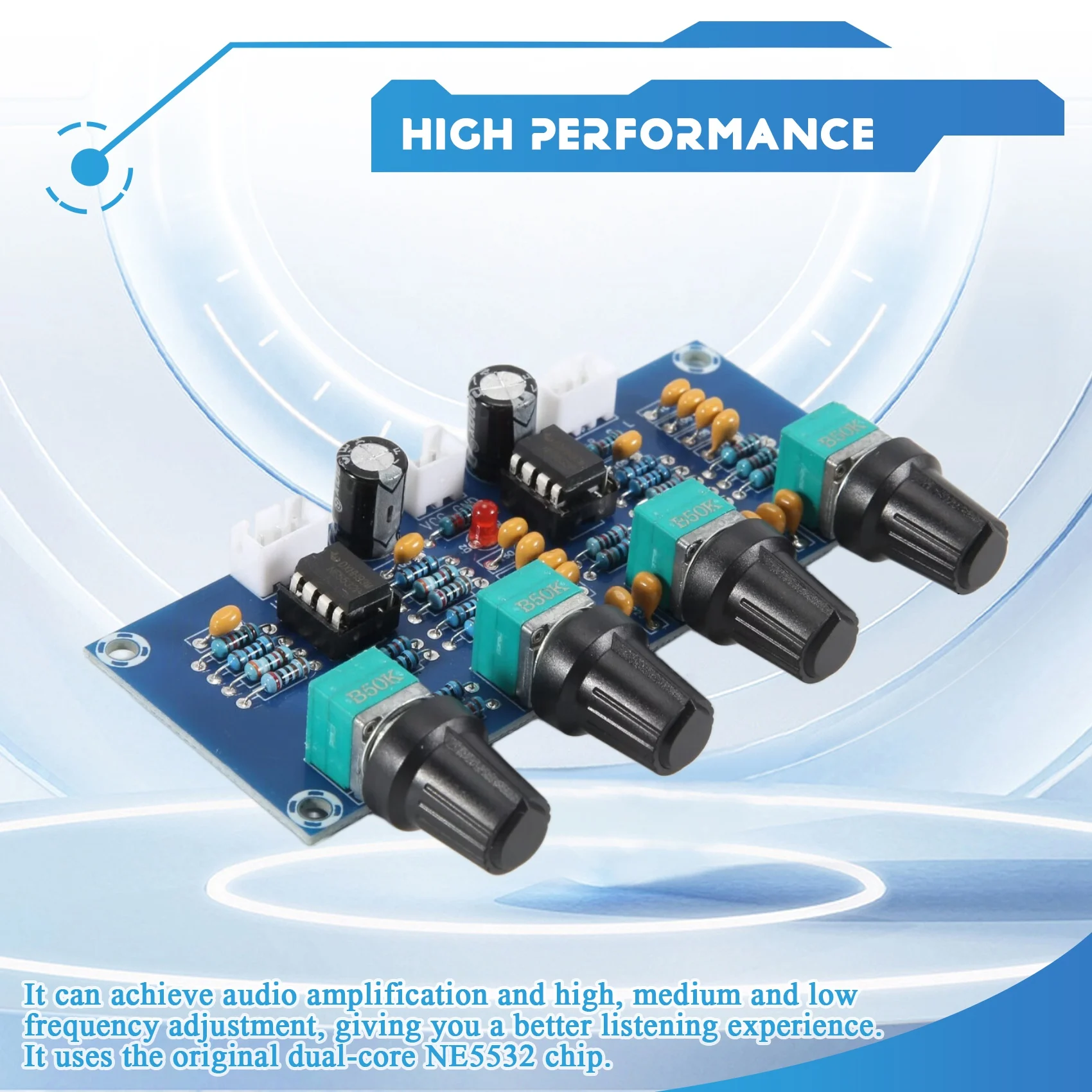B31B XH-A901 Tone Board Preamp Pre-for Amp Treble for Bass Volume Adjustment NE5532 for Amplifier Board DC12-24V