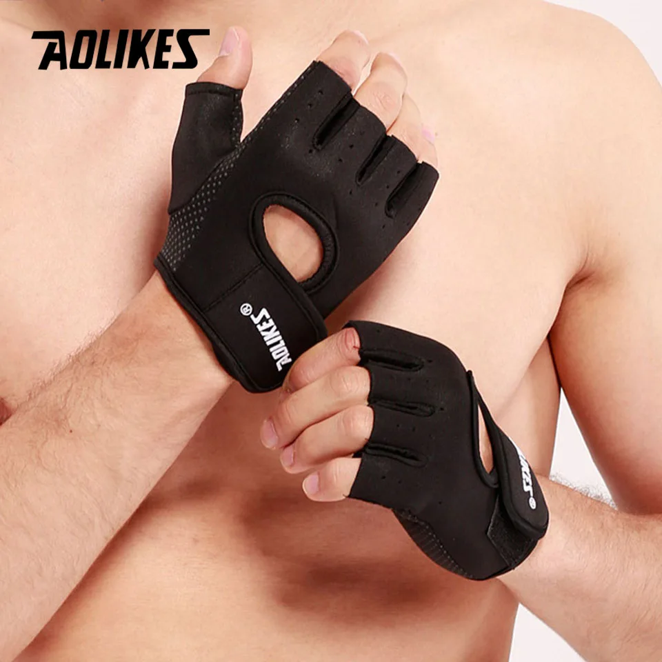 AOLIKES 1 Pair Breathable Workout Gloves Weight Lifting Fingerless Gym Fitness Exercise Gloves for Powerlifting Training Cycling