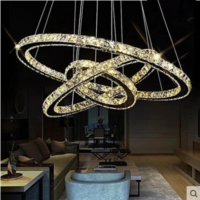 Modern DIY Round LED Crystal Living Room Bedroom Lamp Lustre Stainless Steel Suspension Ging Indoor Pendant Lighting Fixture