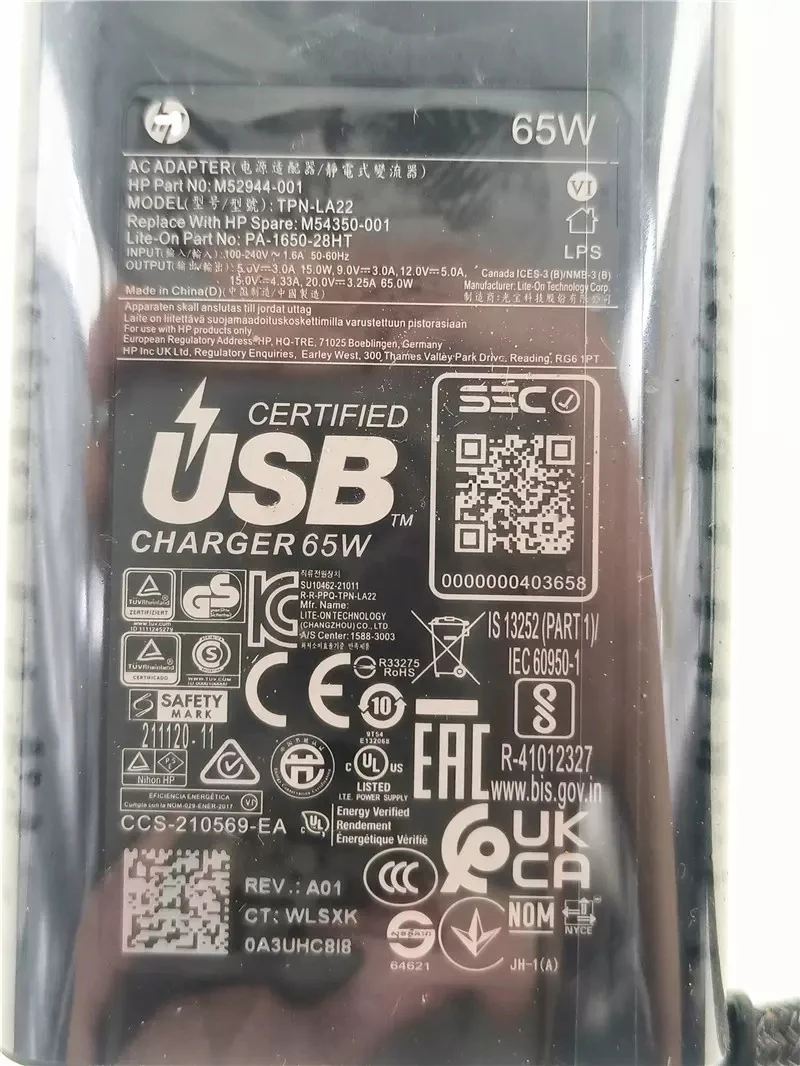 Imagem -04 - Adaptador Original do Poder do Portátil para hp 65w Usb-c Tipo-c Tpn-la22 M5294001 M54350-001 Pa165028ht Novo