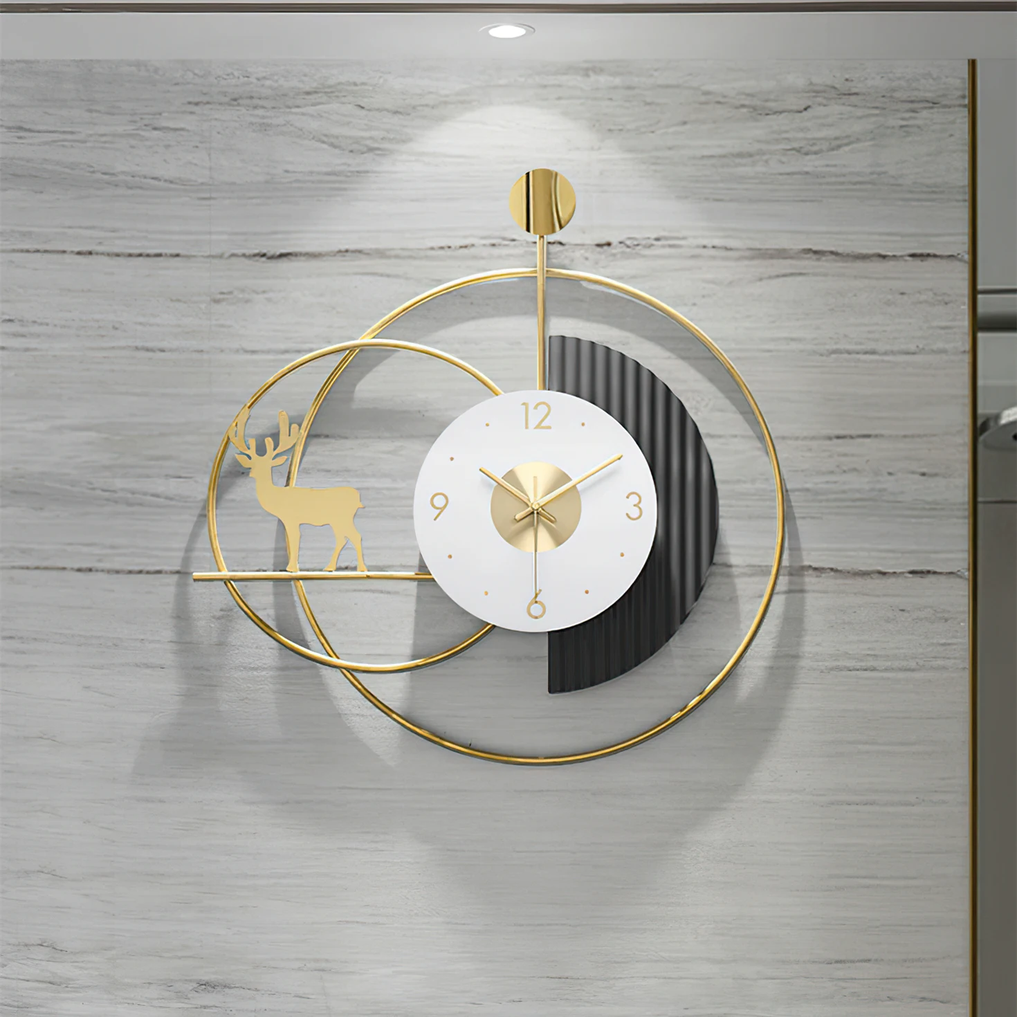 Metal Elk Quartz Wall Clock Mute Sweep Nordic Gold Light Luxury Wall Watch Home Restaurant Creative Decoration Clock Pendant