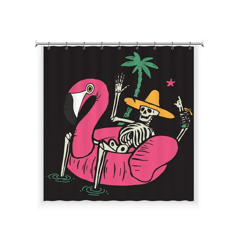 Holiday Skeleton Shower Curtain with 12 Hooks Waterproof, Modern Bathroom Decor, Housewarming Gift