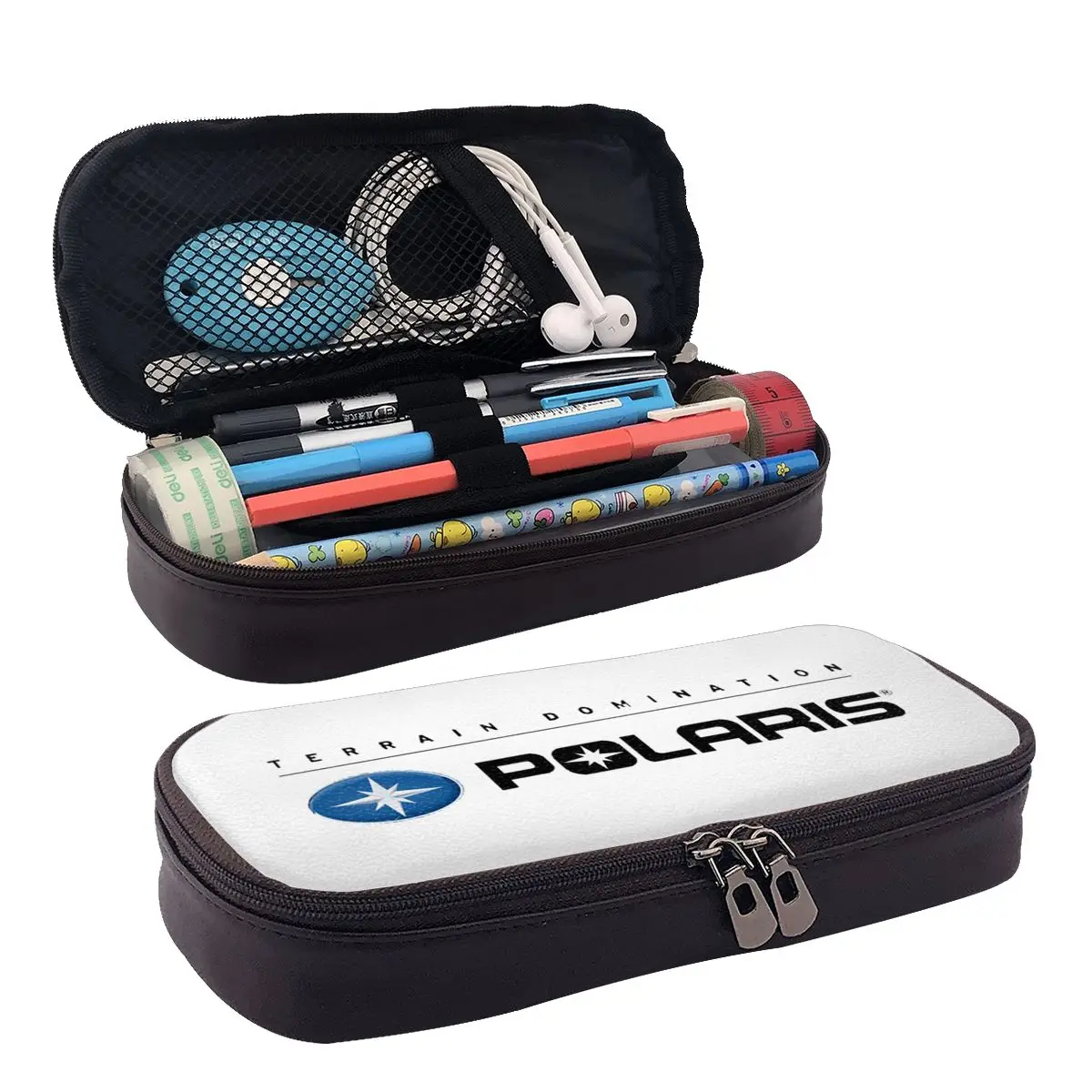 

Polaris Snowmobiles Logo Leather Pencil Case for Studen Gifts Pen Box Pencil Bag Stationery Supplies