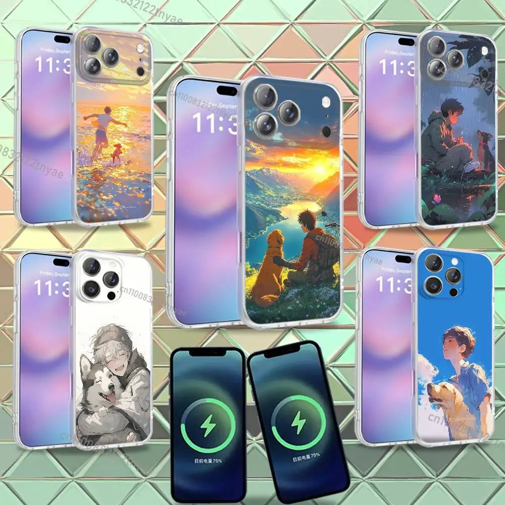 

Funny and cute boy and dog Phone Case For iPhone 16,14,11,17,13,15,12,Air,Plus,Pro,Max,E,Mini Frosted for MagSafe Magnetic