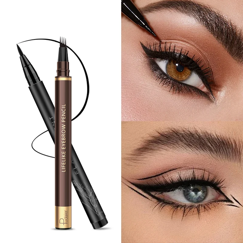 Eyeliner- und Vier-Spitzen-Augenbrauenstift-Set, wischfest, einfach aufzutragen, sanft auf empfindlichen Augen, geeignet für das tägliche Make-up
