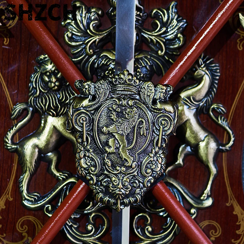Antique Shield with Armor Medieval Axe Lion Ornament Crafts  Ancient Roman Sparta Shield Sword Wall Decor KTV Bar Wall Hanging