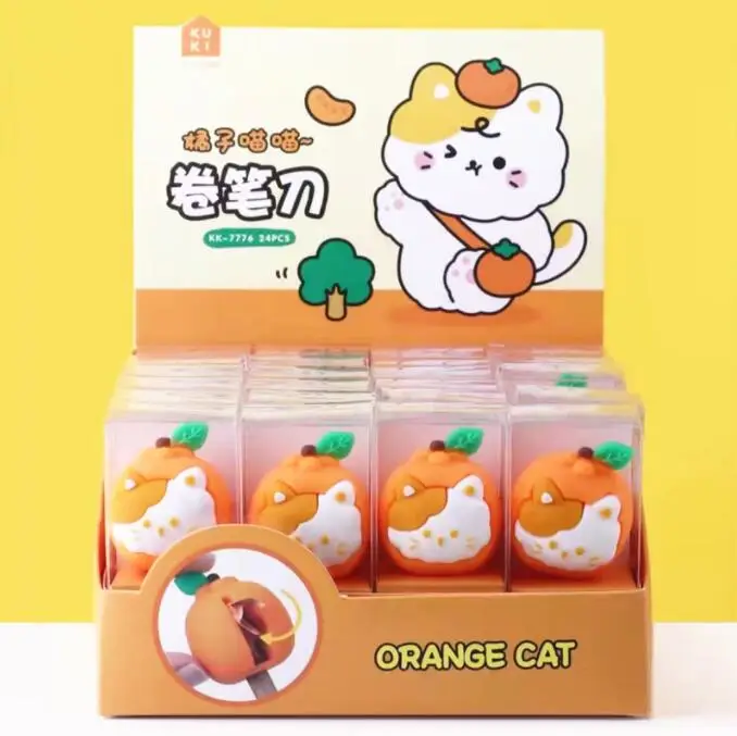 

24 pcs/lot Creative Orange Cat Pencil Sharpener Cute Hand Mechanical Cutter Knife stationery gift school supplies