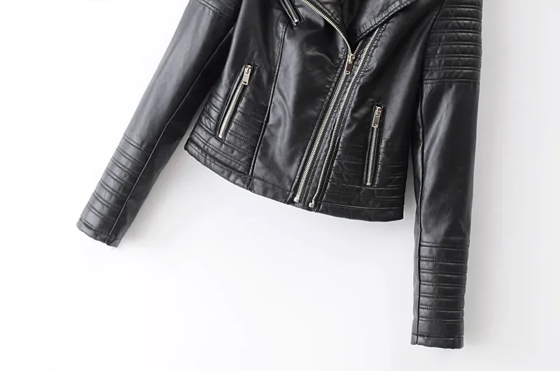 Fashion women\'s autumn winter motorcycle faux leather jacket ladies long sleeve motorcycle punk street wear black coat