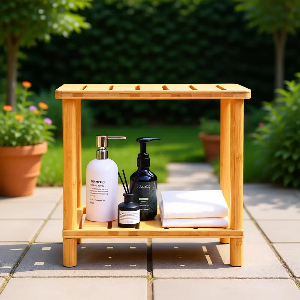 

Прочная бамбуковая скамья для душа с полкой для хранения, водонепроницаемое сиденье для ванны для ощущения спа-процедур в помещении и на улице
