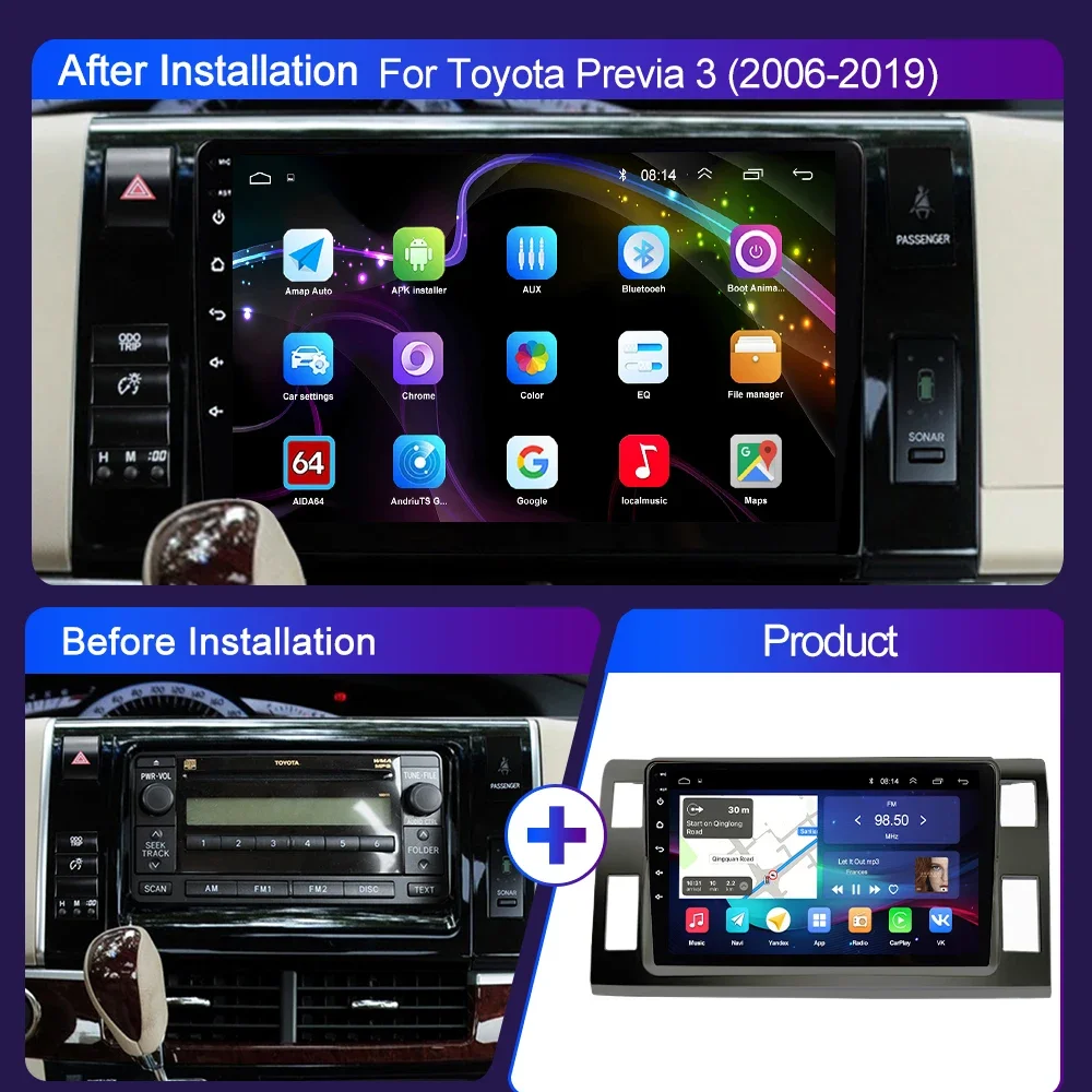 For Toyota Previa 3 XR50 Estima 2006 2007 2008 2009 -2019 Multimedia Video Android 15 Player Stereo Head Unit Auto Bluetooth