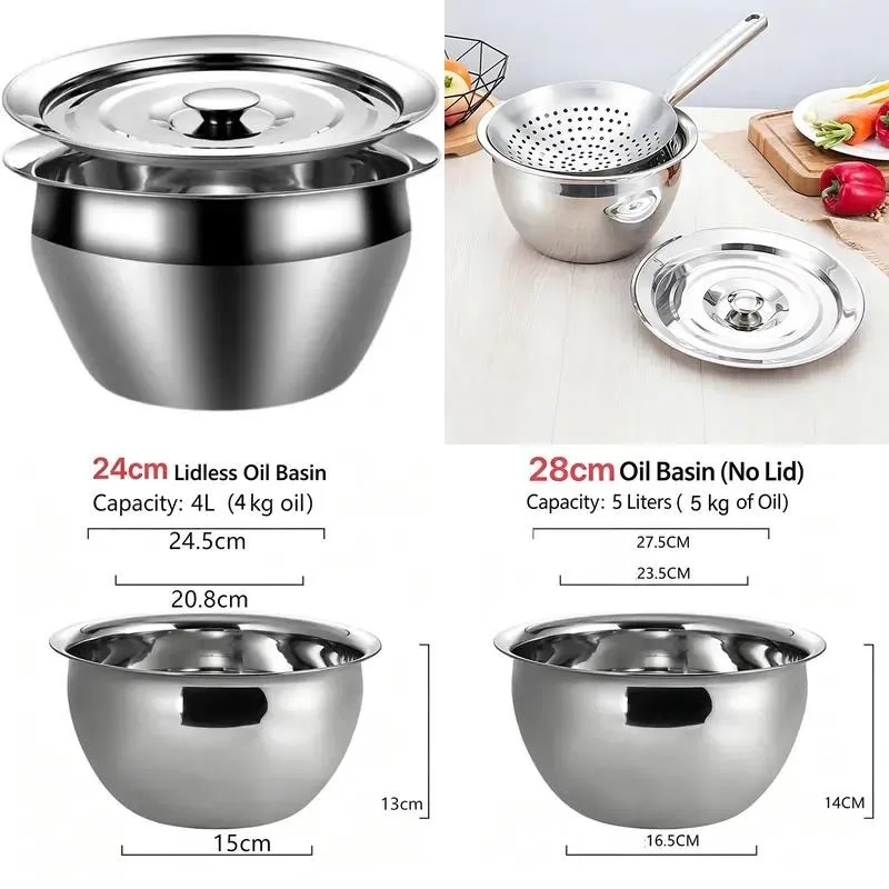 304 Stainless Steel Storage Tank Thickened Commercial Kitchen Container with Lid for Frying Oil Spices and Dough Mixing
