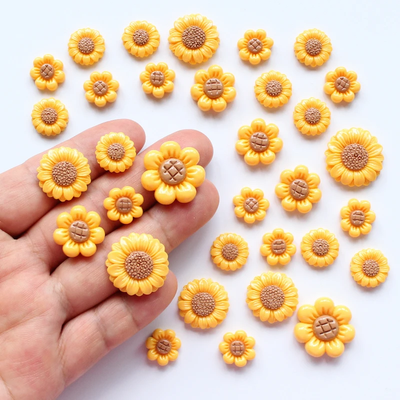 10pcs 13/18/22mm Fashion Yellow Sunflower Flatback Cabochon Scrapbook DIY Hairwear Phone Shoe Cap Embellishments Craft Wholesal