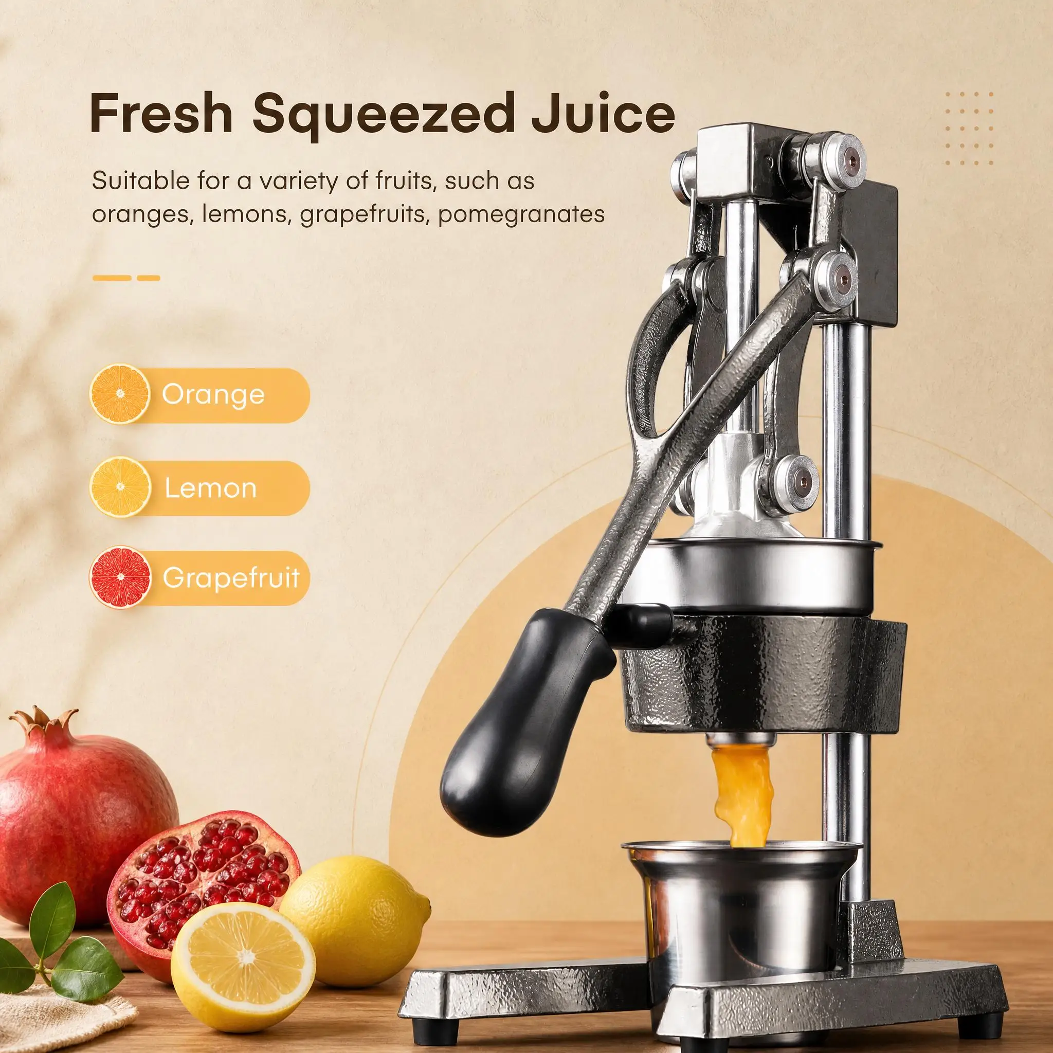 Heavy Duty Manual Cast Iron Juicer Citrus Squeezer Commercial Hand Press Orange Lemon Fruit Extractor with 400ml Stainless Steel Cup view 3