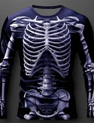 Graphic skull design casual subculture men's 3D printing sports outdoor long-sleeved round neck shirt spring and autumn clothing