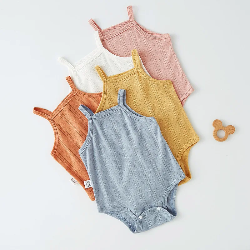 Summer Ultrathin Baby Sling Romper Solid Color Cotton Hollow Breathable Infant Rompers Casual Baby Boy Girl Jumpsuits