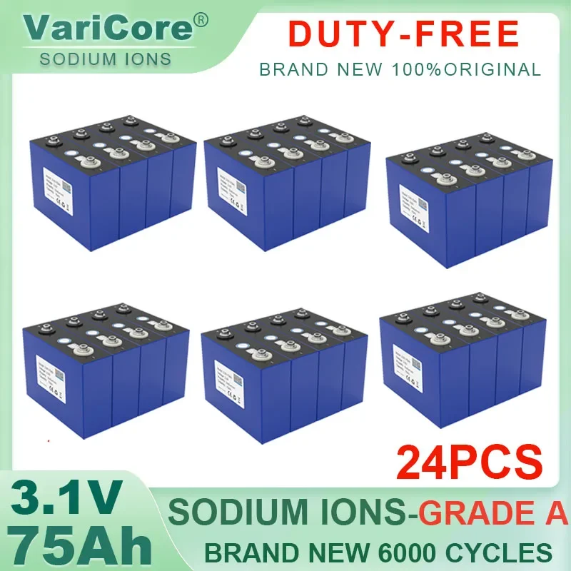 24pcs 3.1V 75Ah Sodium-Ion battery 2.9V 20c discharge DIY 4s 12v Motorcycle Electric Car travel Solar inverter Grade A Duty-free