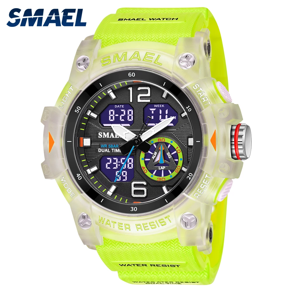 SMAEL 8007  Men\'s Outdoor Cool Dual Display Waterproof Glow Electronic Watch Outdoor Transparent Watch