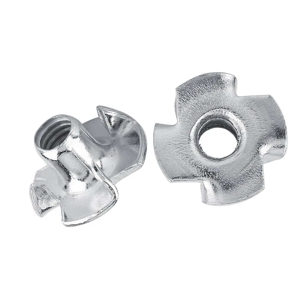 50pcs M3 Four Pronged Tee Nuts Zinc Plated Four Pronged​ Furniture T Nut Construction Carbon Steel Woodworking Fastener