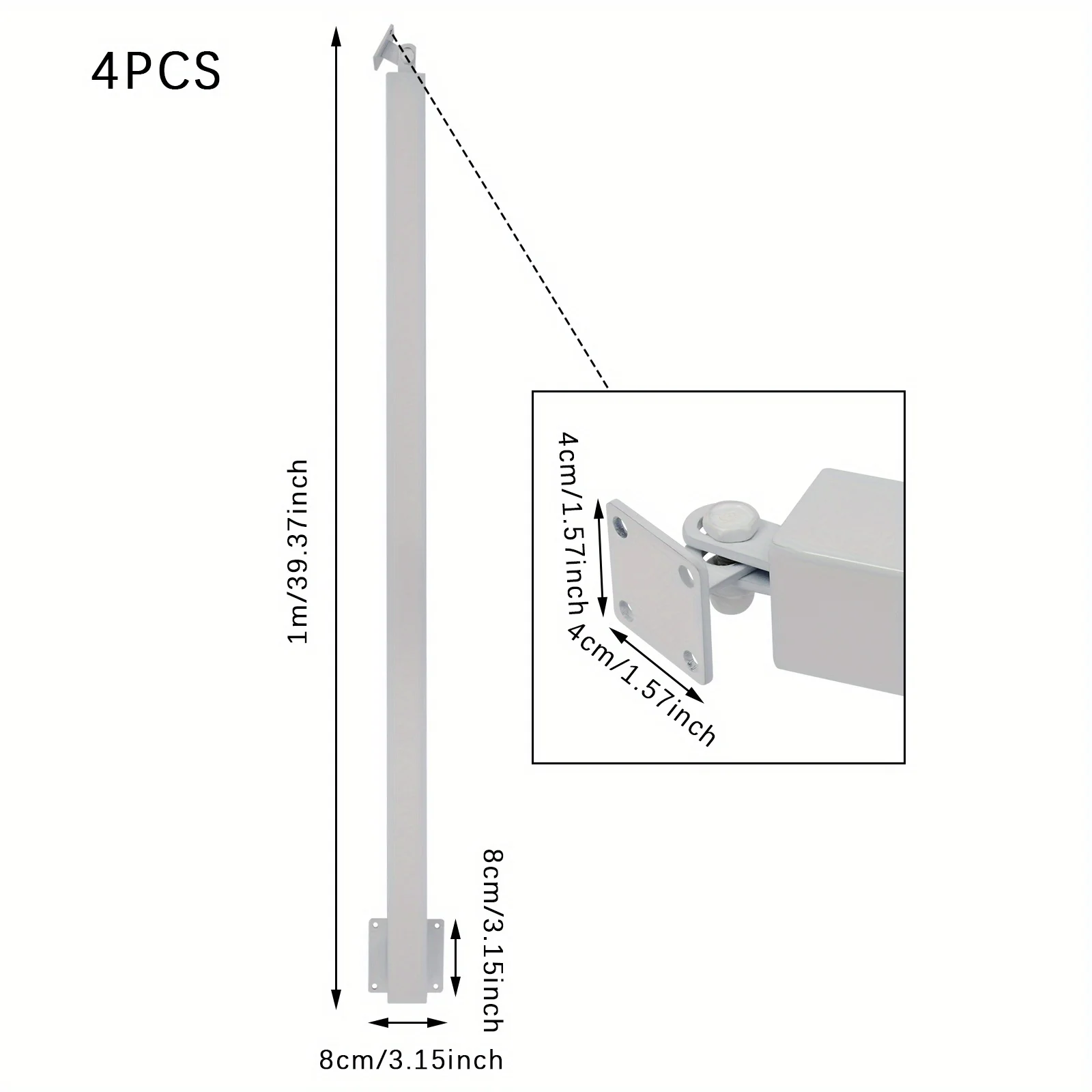4 Pieces of 100cm Stair Railing Side Installation - White, , , Suitable for Staircases, Villas, Entrances, Corridors