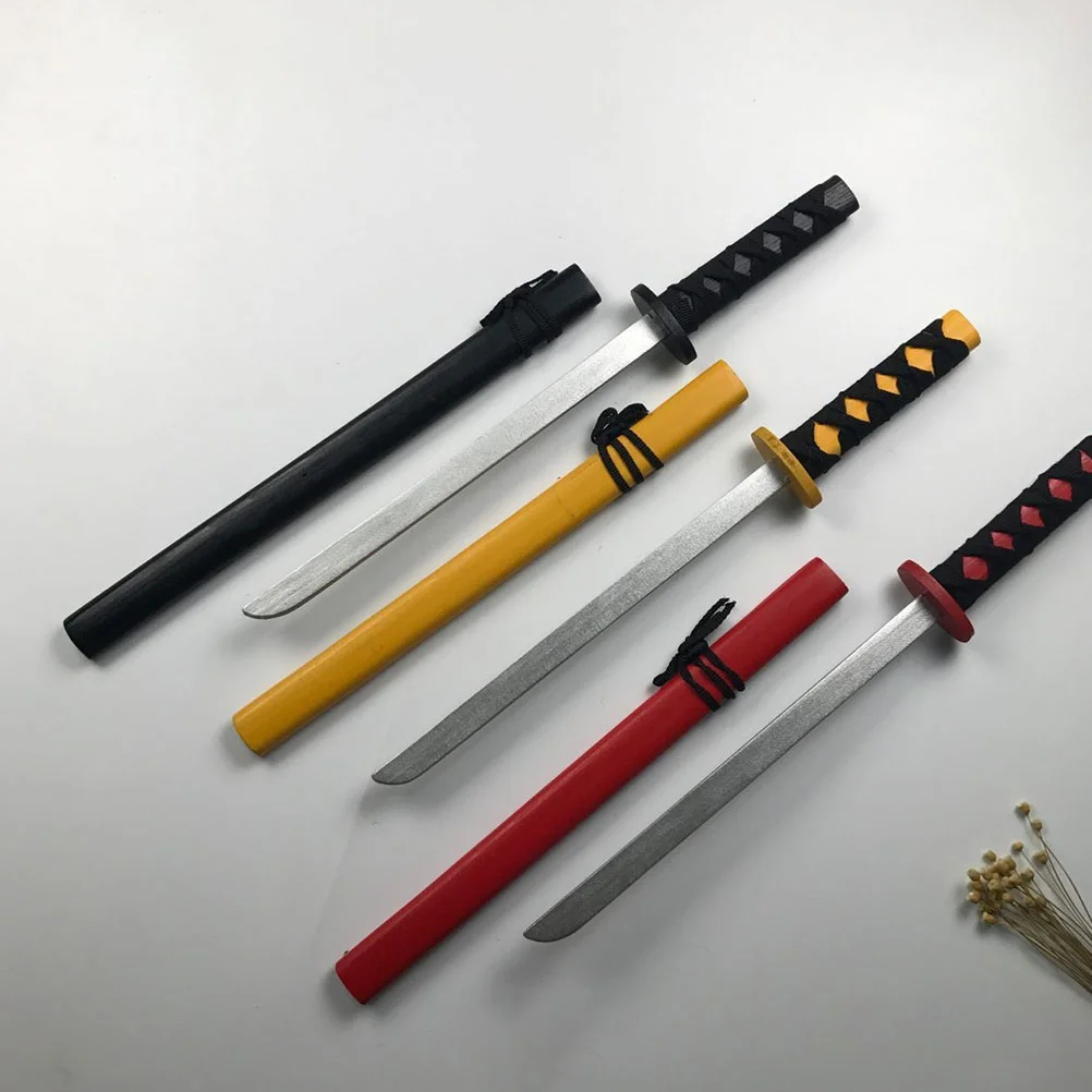 Wooden Three-color Small Painted Samurai Sword Simulated Japanese Prop Toys Tricolor Plaything Playthings for Game Playing