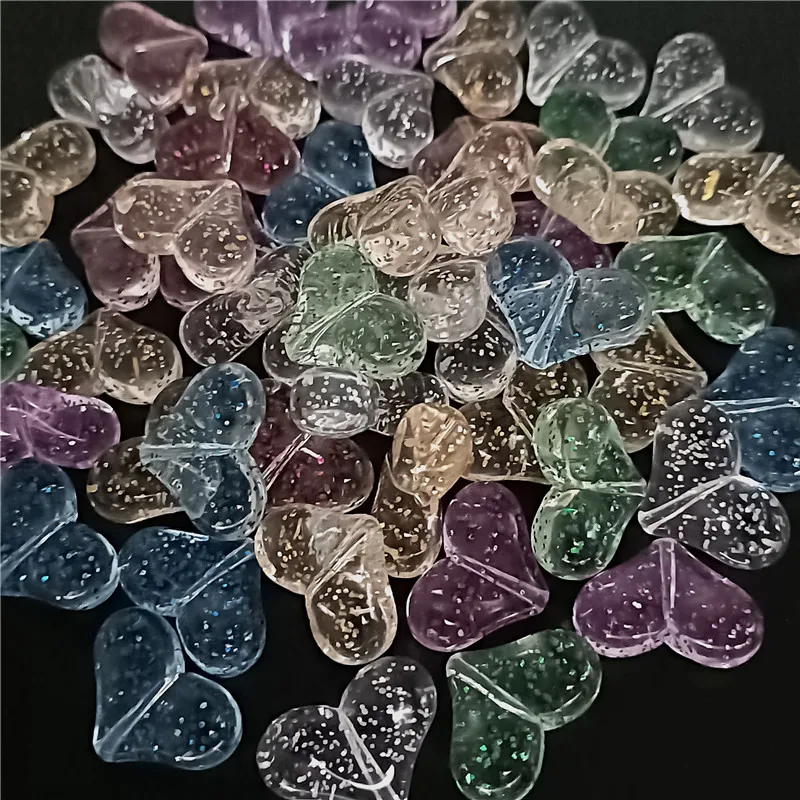 Perles de coeur de pêche acrylique Shoous At avec poudre d'oignon, bijoux de bricolage perlés, accessoires de matériaux exécutifs, 10 pièces par sac