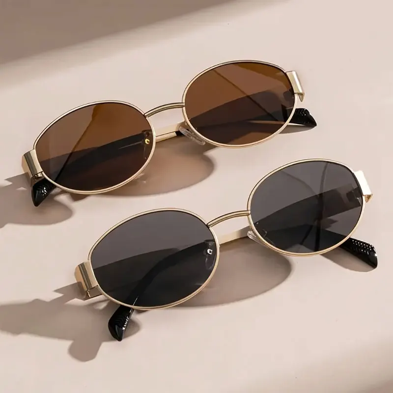 

Trendy Oval Sunglasses for Women Luxury Brand Designer Metal Frame Sun Glasses Ladies Classic UV400 Sunscreen Eyewear