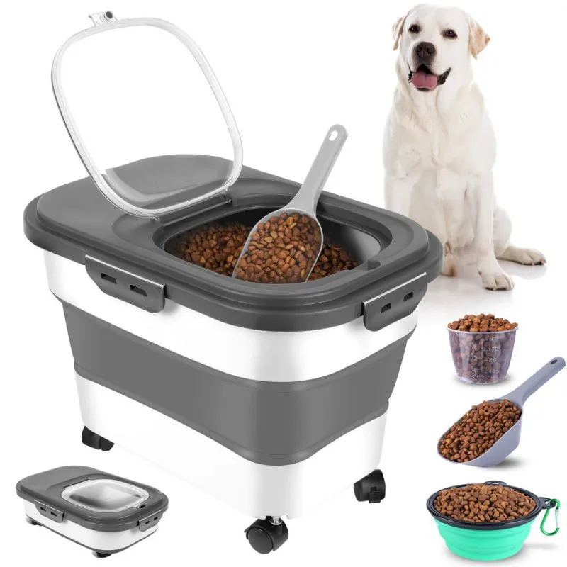 

33 фунта большой емкости контейнер для хранения корма для домашних животных с колесом коробка для корма для собак и кошек органайзер влагостойкая герметичная коробка с мерным стаканчиком