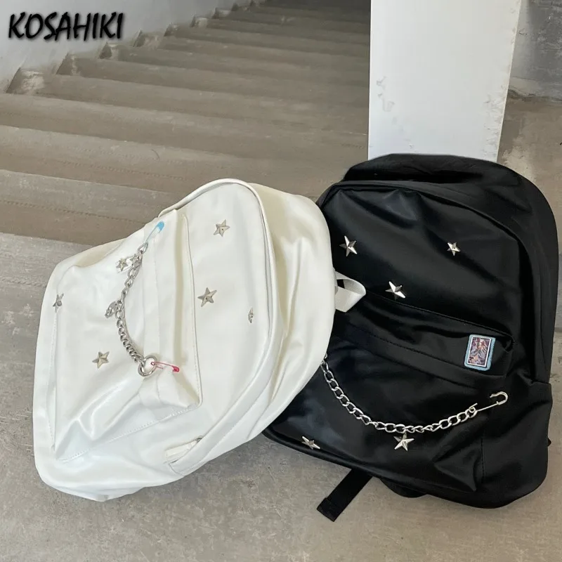 

Y2k Aesthetic All Match Star Rivet Schoolbags Simple Chain Casual Fashion Bags Women Trendy Streetwear Backpacks for Students