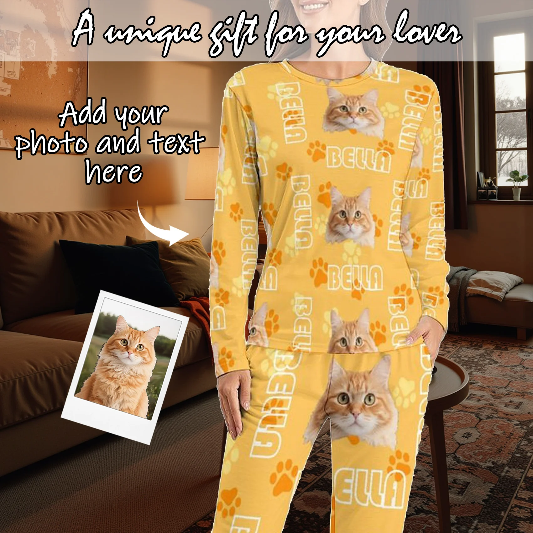 

Custom Women Pajamas with Face homewear Custom Women long Sleeve Pajama Set Personalized gift family couple pet