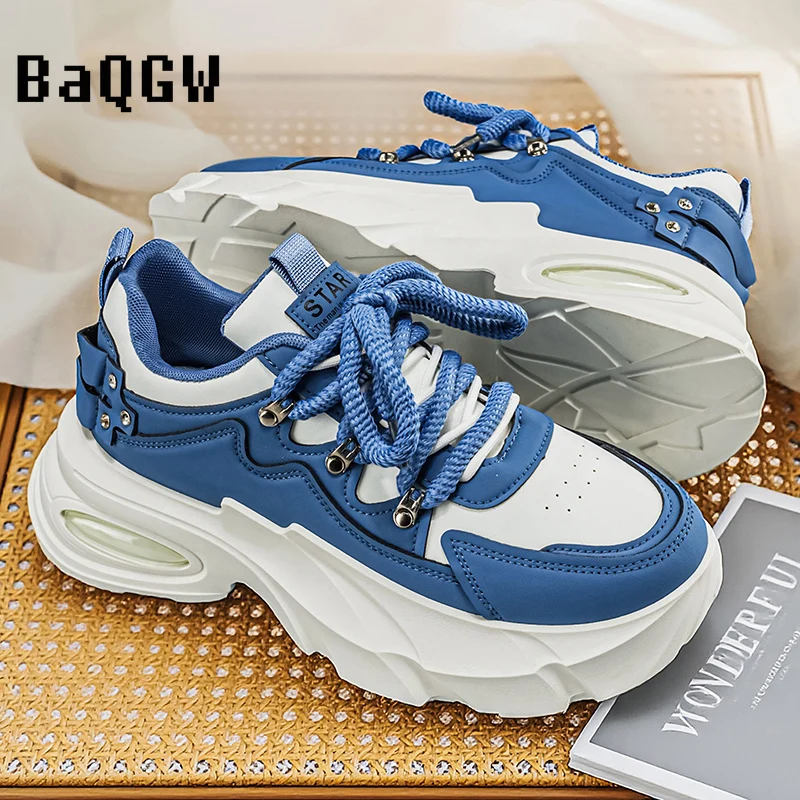 

2026 Chunky Platform Sneakers for Men Women Trendy Casual Shoes Stitched Upper Air Cushion Sole Comfortable Daily Streetwear