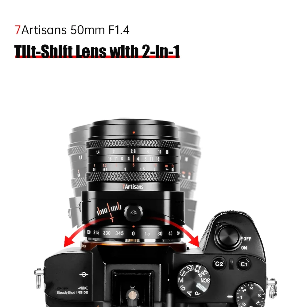 7artisans Tilt 50mm F1.4 Full Frame Manual Focus Tilt-Shift Lens Compatible with Sony E Fuji FX Olympus M43