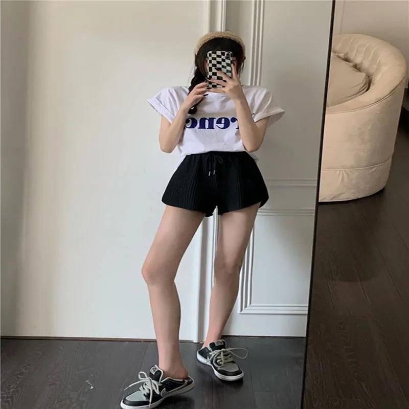 1pc Waistband Waffle Shorts Classic Everything Summer Casual Loose Shorts Drawstring Sports Shorts Fitness Running Wide Legs