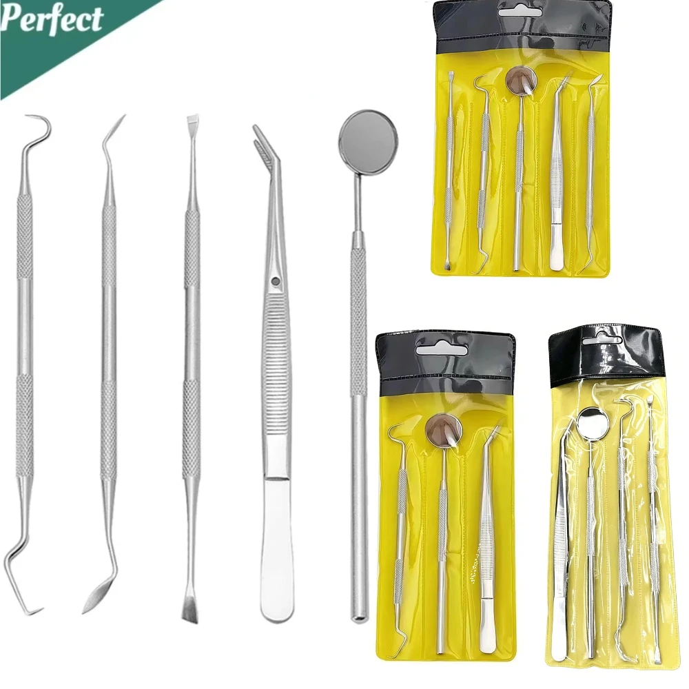 5/4/3Pcs Dental Tools Mouth Mirror Kit Dentists Pick Oral Care Kit Plaque Tartar Remover Scaler Probe Tooth Cleaning Tools