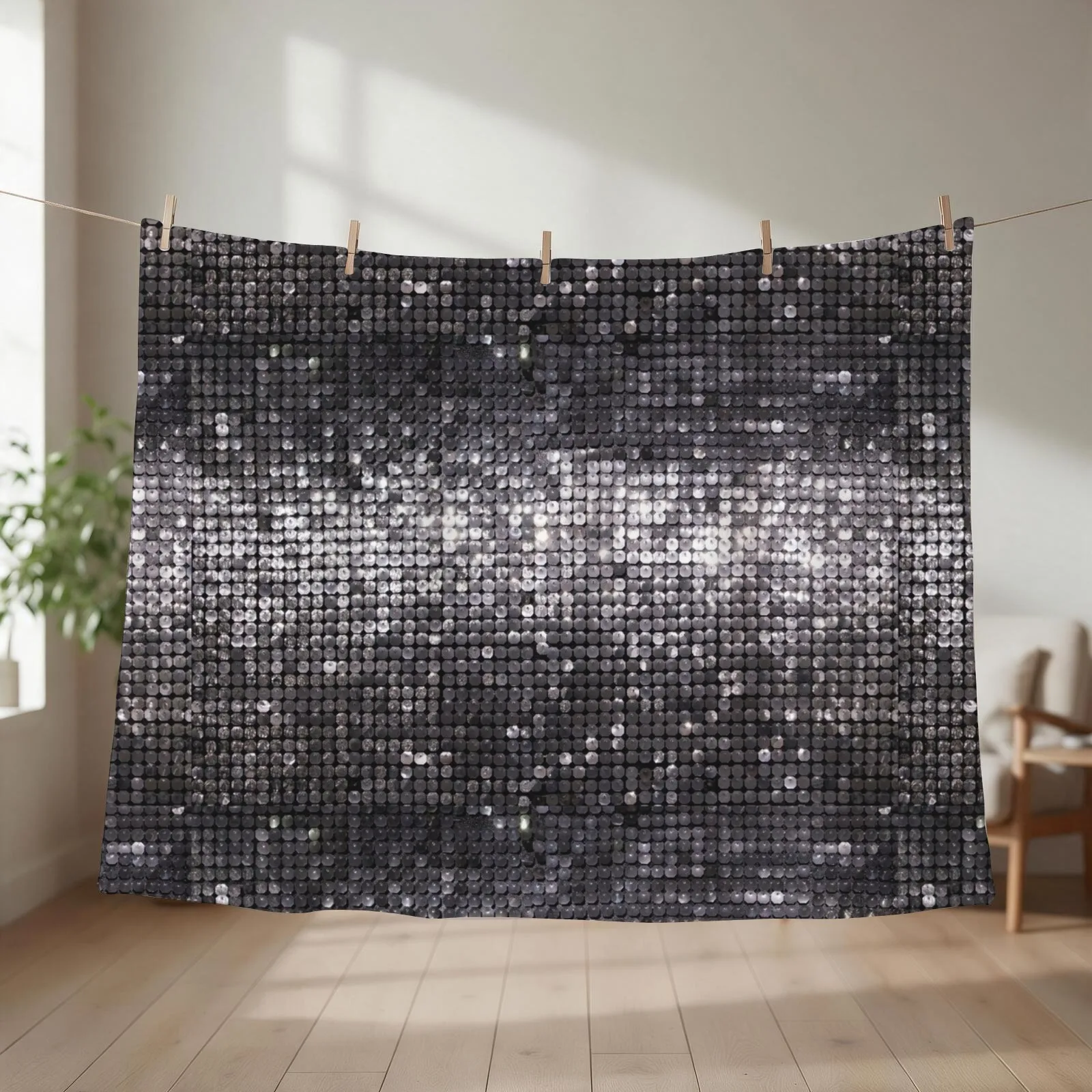Silver Glamour (Photo of Sequin Only - Not Reflective) Throw Blanket couch cozy soft plush fuzzy picnic outdoor blanket