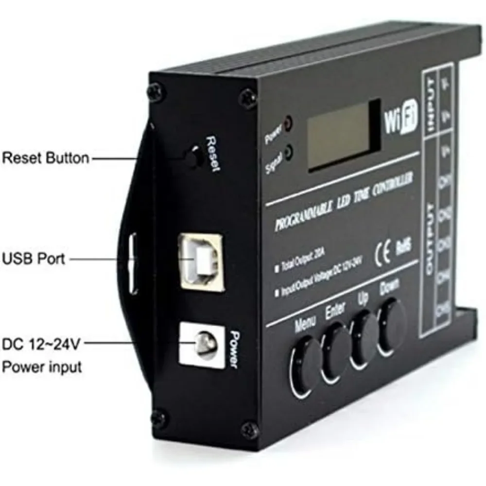 TC420 TC421 LED Time Dimmer RGB Controller, WIFI 20A DC12V/24V Time Programable RGB LED Controller Dimmer 5CH Output