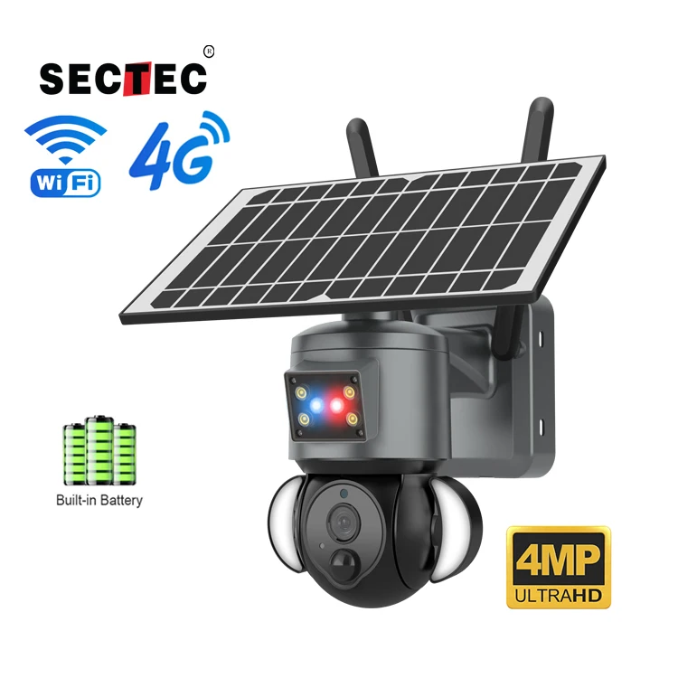 

4MP Floodlight Alarm Solar Battery PTZ Camera Solar 4G Powered Security Wireless Solar CCTV Camera WIFI Outdoor Night Vision