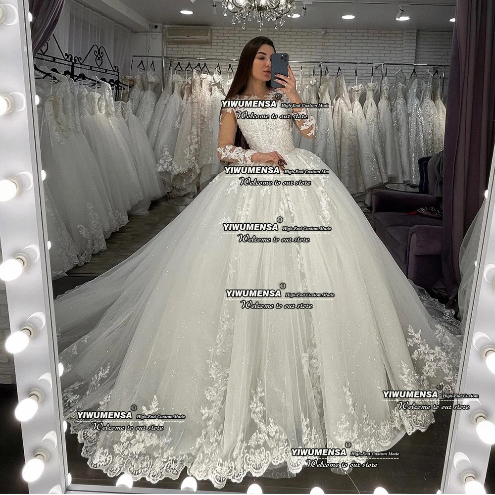 Luxus Ballkleid Brautkleid lange Ärmel Applikation Prinzessin Brautkleider formelle Braut Marrigae Party Frauen Promi-Kleidung