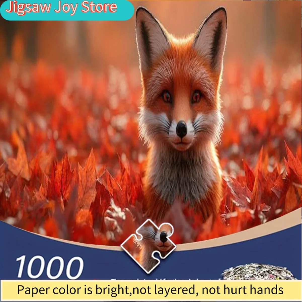 

1000pcs adult jigsaw puzzle - small fox in red leaves with orange-red fur upright ears and bright eyes. Suitable for education
