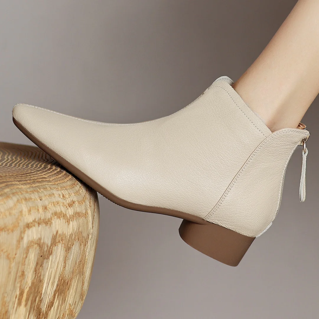 Women\'s sheepskin pointed toe back zip flats autumn ankle boots high quality soft comfortable causal female short booties shoes