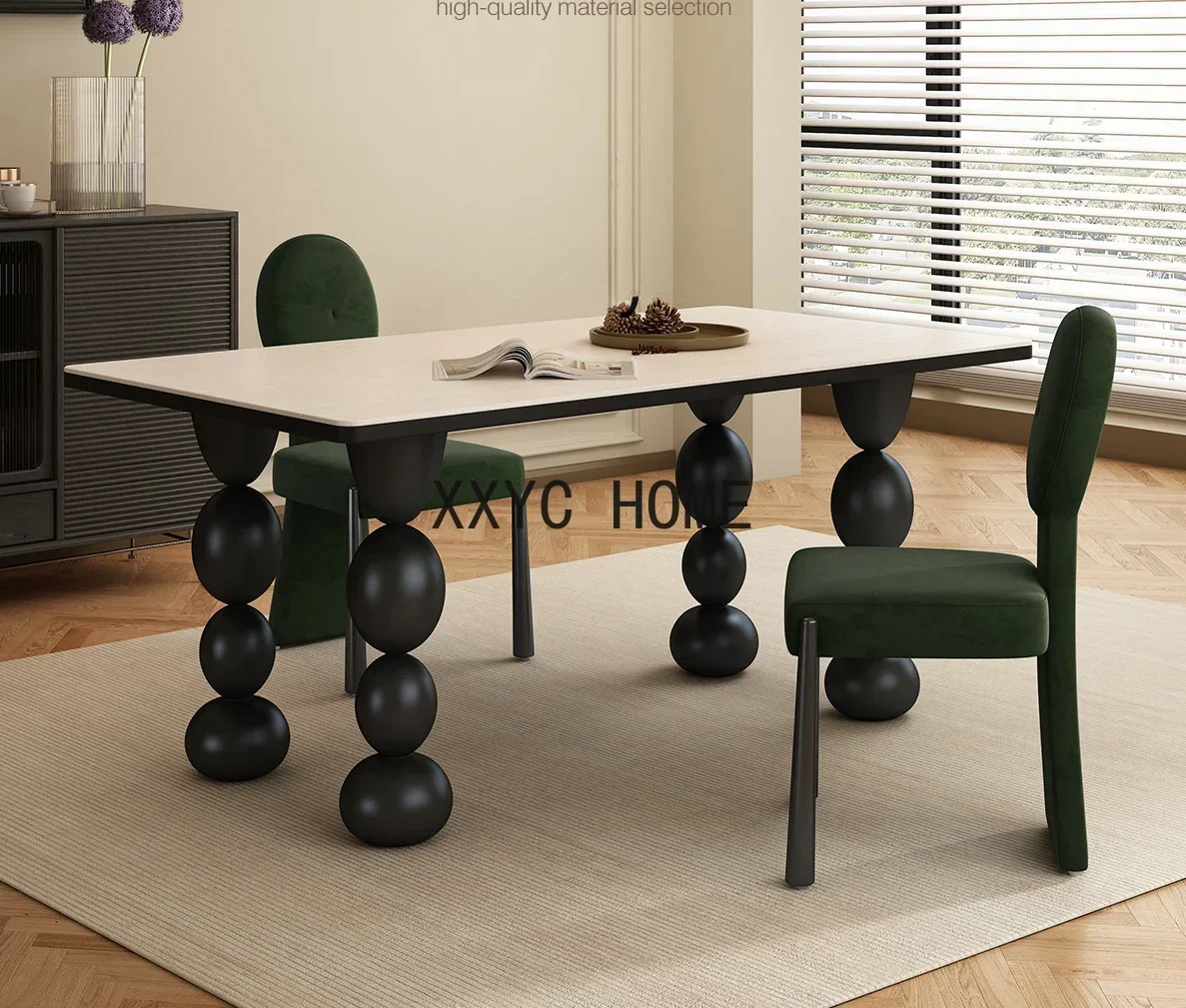 Stone Plate Dining Table Household Small Apartment Rectangular Dining Table Retro Style High-End Thickening