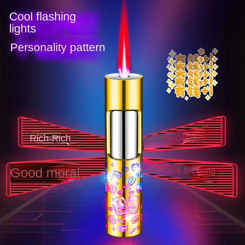 Colorful Flashing Windproof Lighter, Charming Red Flame, Compact Cylindrical Cigarette Lighter, High-End Men'S Gift