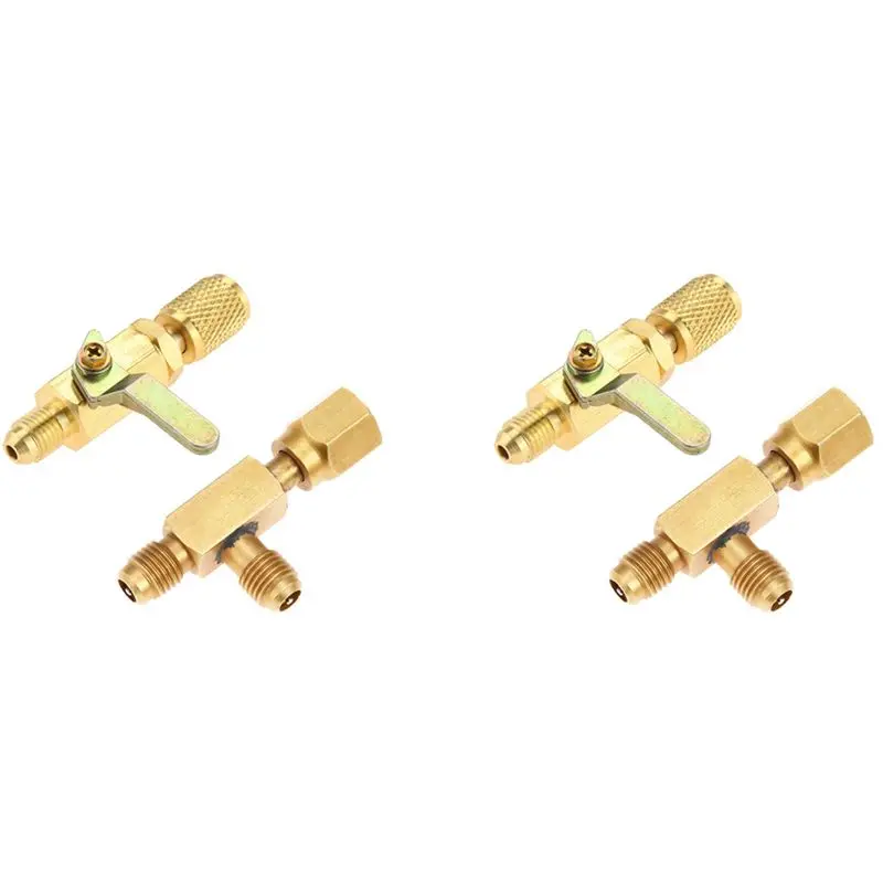 A005-2X Air Conditioner Ball Valve 1/4 Inch SAE Adapter And 1/4 Inch Valves Core Quick Coupler,For R134A Refrigerant