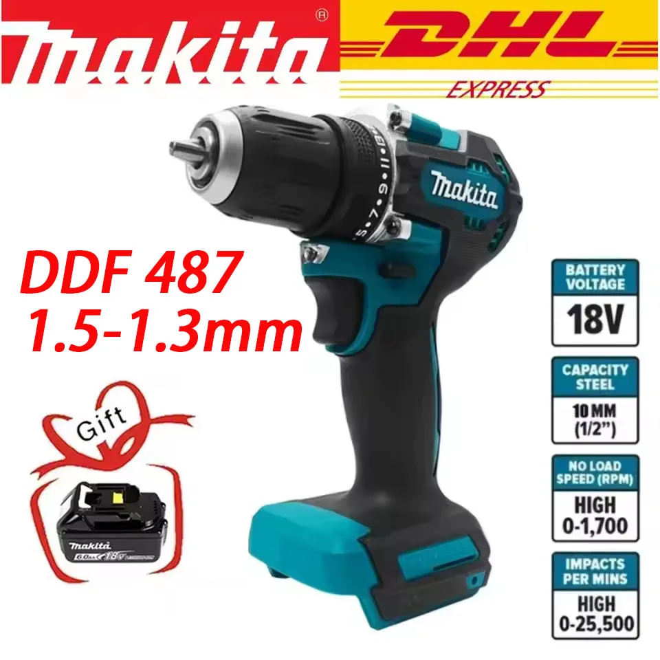 

Оригинальный аккумуляторный ударный шуруповерт Makita DDF487, бесщеточный, 18В, перезаряжаемый электроинструмент