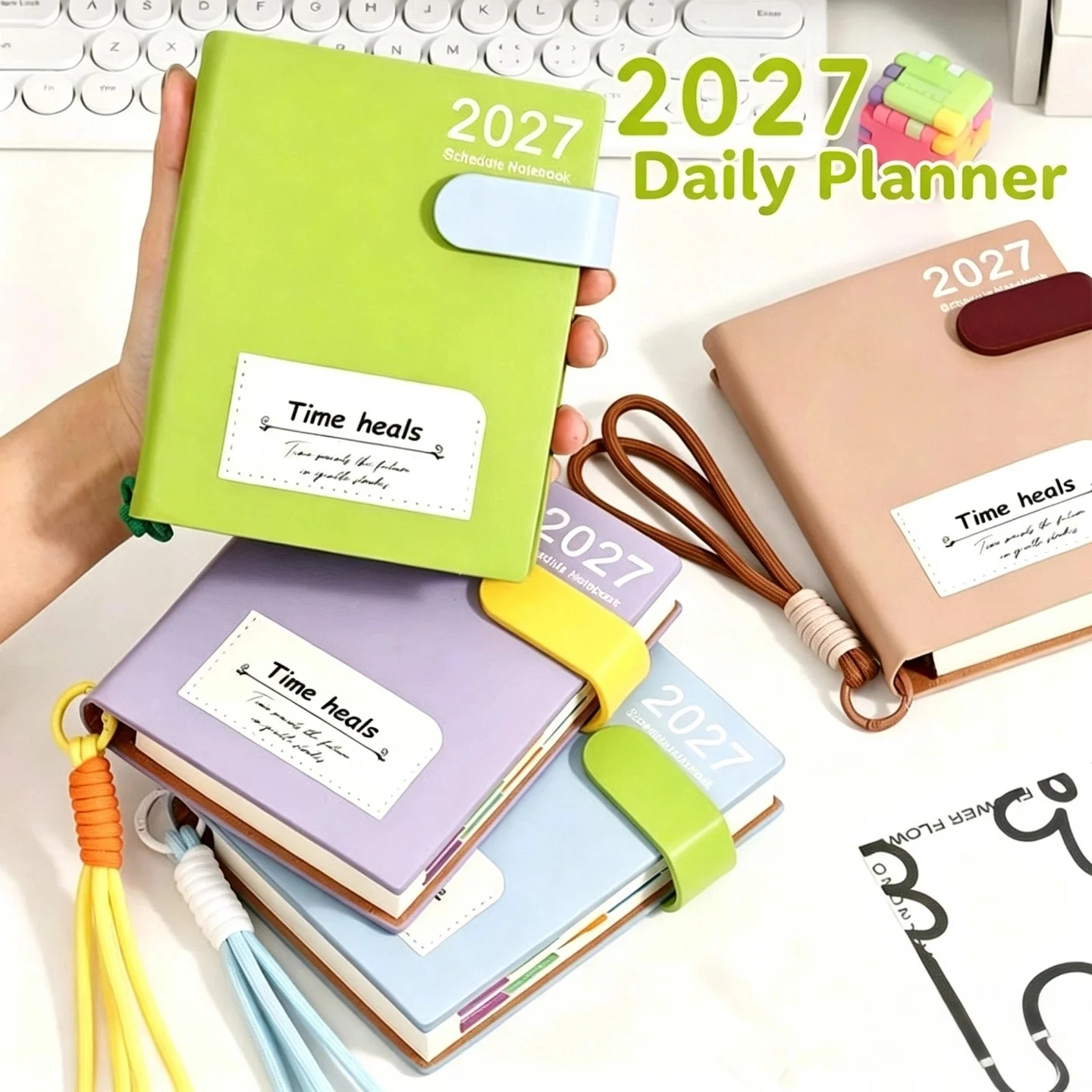 2027 Leather Strap Planner - Portable Mini Schedule Notebook, Self-Discipline Habit Tracker & Bag Charm Gift, Schedule Journal