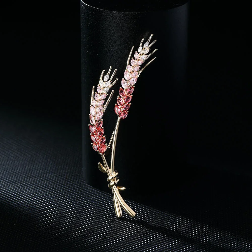 Simple Rhinestone Wheat Ear Brooch Collar Pins for Suit Shining Women Men's Party Banquet Brooches Jewelry Accessories